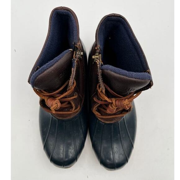 Sperry Saltwater Duck Boots Womens Size 7 Brown Leather Navy Rubber STS91175 - Picture 7 of 13